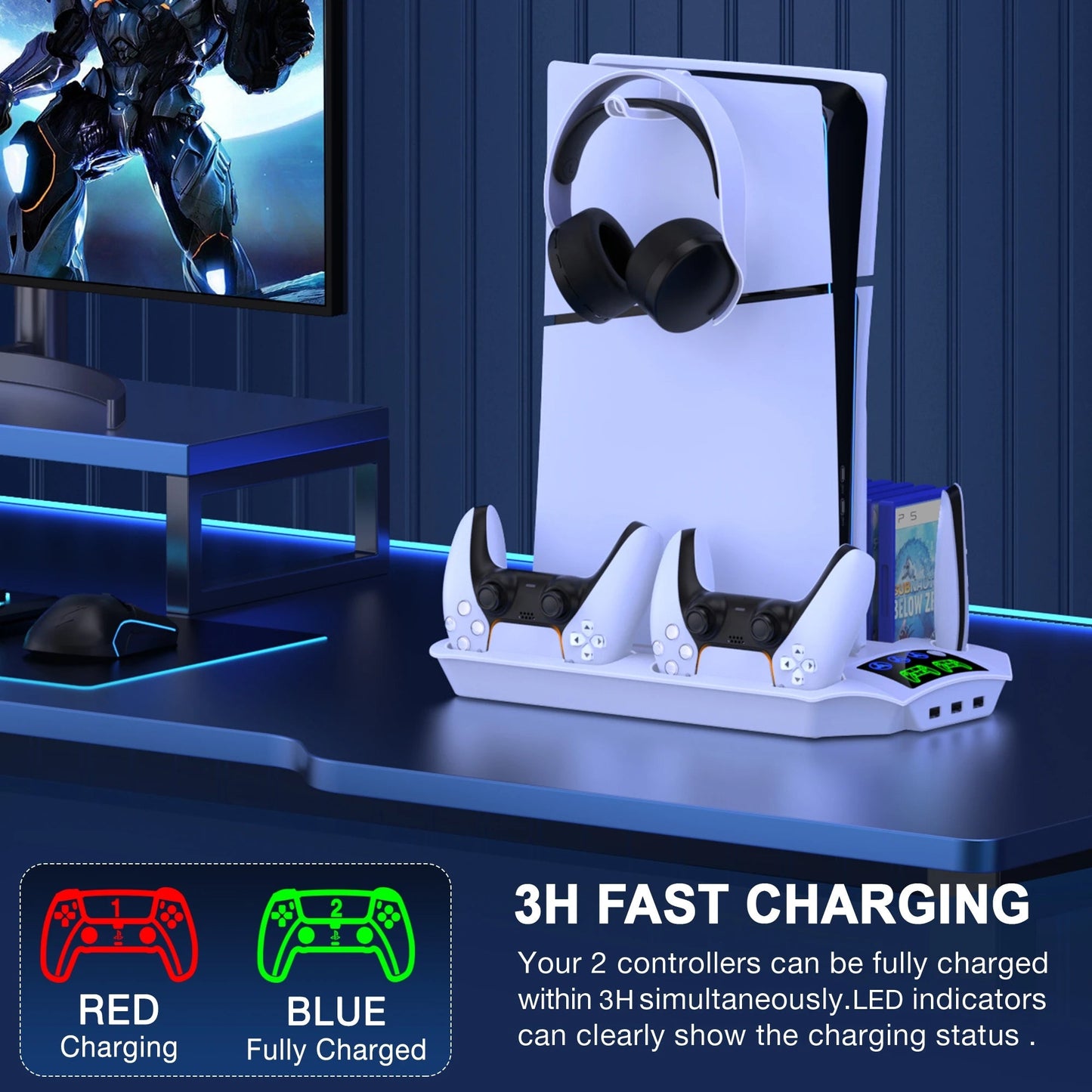 GamerDock - De Ultieme PS5 Oplossing voor Koeling, Opladen en Opslag