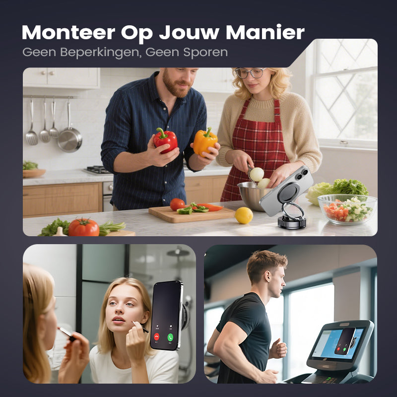 MagnoGrip™ – 360° Draaibare Magnetische Telefoonhouder met Vacuümzuigkracht