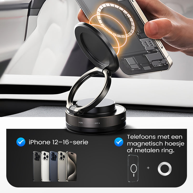 MagnoGrip™ – 360° Draaibare Magnetische Telefoonhouder met Vacuümzuigkracht