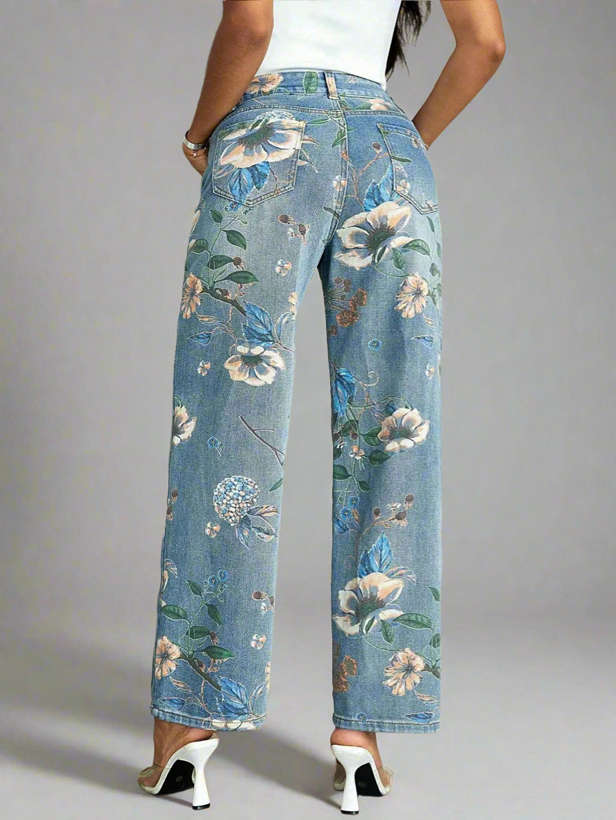 RetroFlair - Hoge Taille Bloemen Jeans