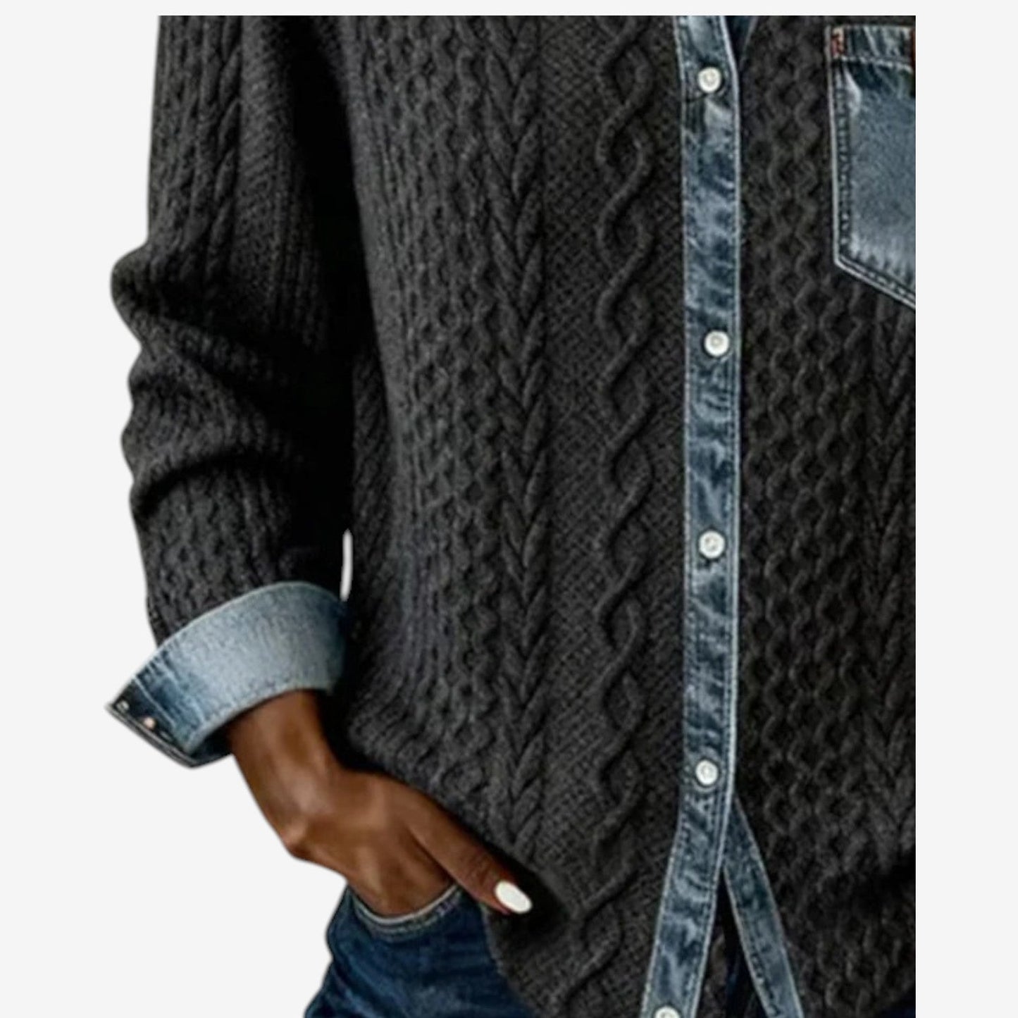 Norvello™ | Getextureerde trui met denimdetails