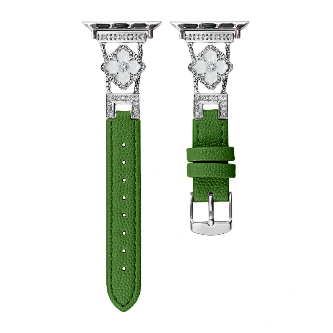 LioraBands™ – Luxe Leren Horlogeband met Kristallen Accenten