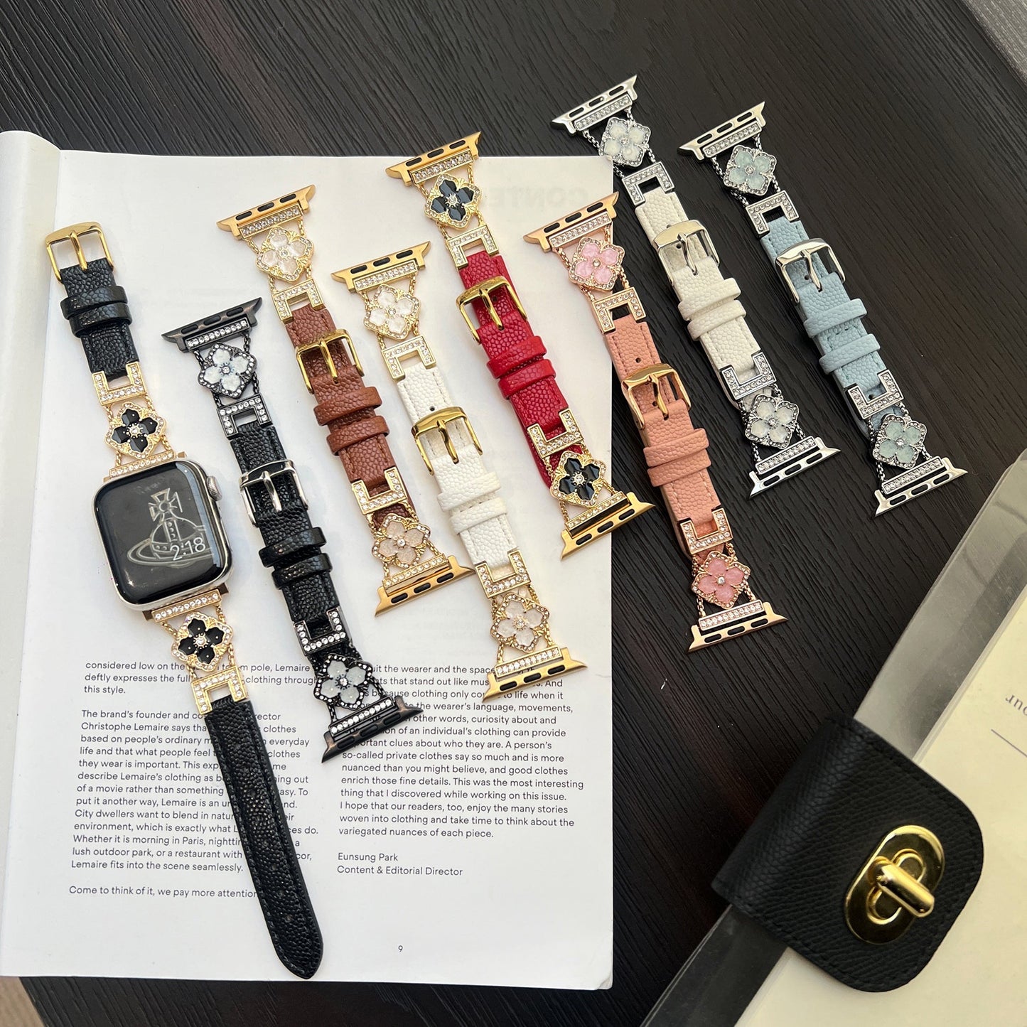LioraBands™ – Luxe Leren Horlogeband met Kristallen Accenten