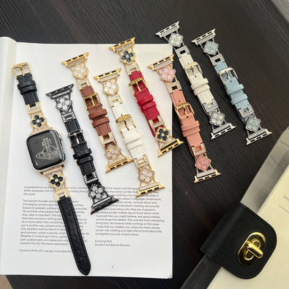LioraBands™ – Luxe Leren Horlogeband met Kristallen Accenten