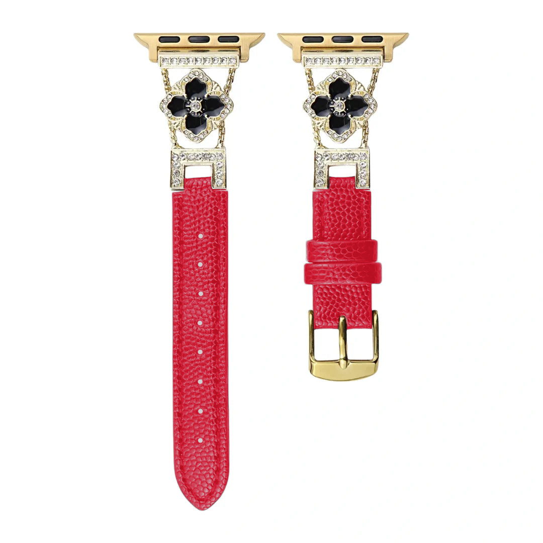 LioraBands™ – Luxe Leren Horlogeband met Kristallen Accenten