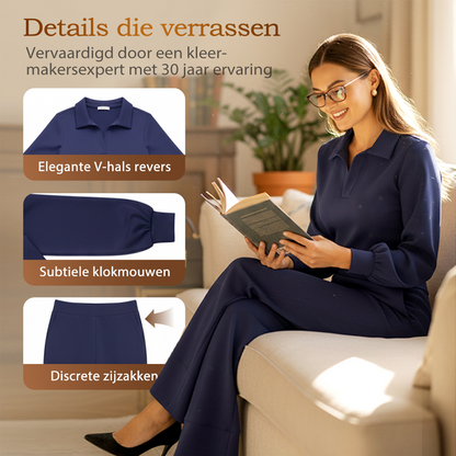 Noveya™ Tweedelige Dameset met Revers Top & Wijde Broek