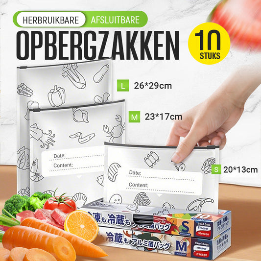 FortaFoil - Herbruikbare Vershoudzakken | 10-stuks | Luchtdicht, Vries- & Ovenbestendig