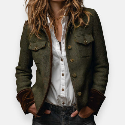 Lunoré™ | Elegante Tweed Jas met Fluwelen Details