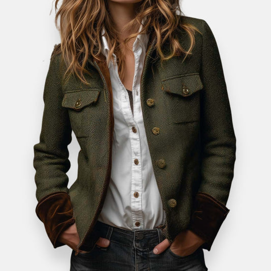 Lunoré™ | Elegante Tweed Jas met Fluwelen Details
