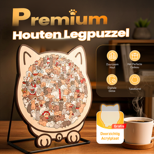 Pawzelle™ – Houten Kattenpuzzel met Morandi-kleuren (135-delig)
