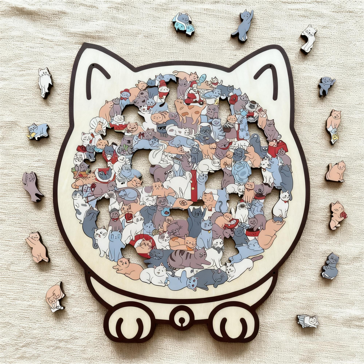 Pawzelle™ – Houten Kattenpuzzel met Morandi-kleuren (135-delig)