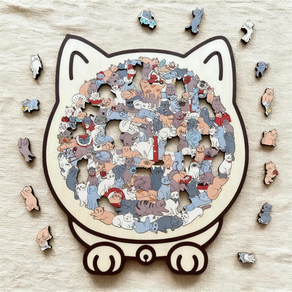 Pawzelle™ – Houten Kattenpuzzel met Morandi-kleuren (135-delig)