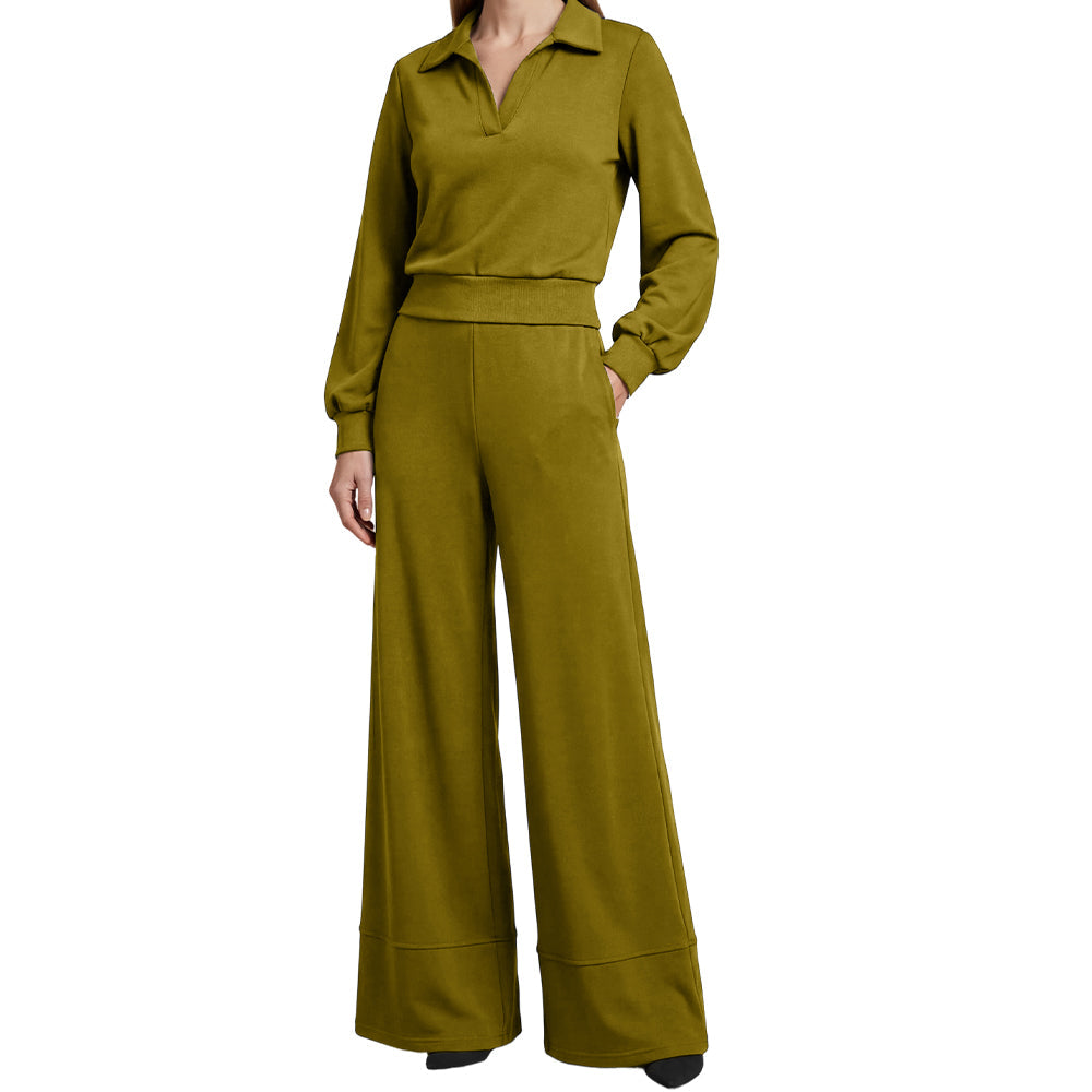 Noveya™ Tweedelige Dameset met Revers Top & Wijde Broek