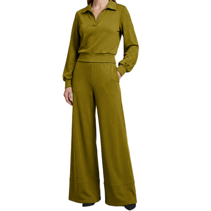 Noveya™ Tweedelige Dameset met Revers Top & Wijde Broek