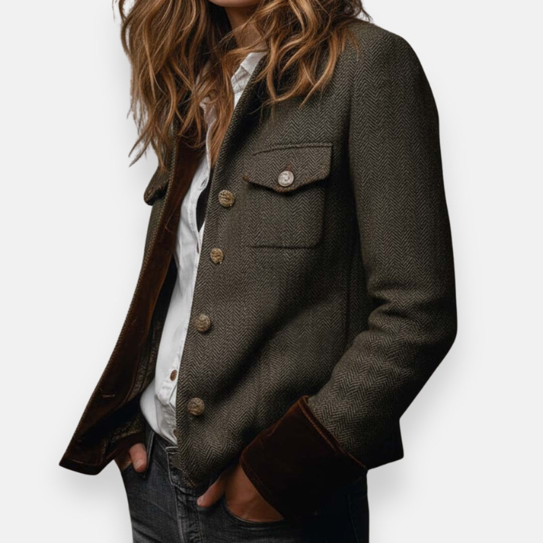 Lunoré™ | Elegante Tweed Jas met Fluwelen Details