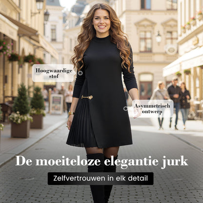 Élanique™ – Elegante Damesjurk met Lange Mouwen & Plissé Details