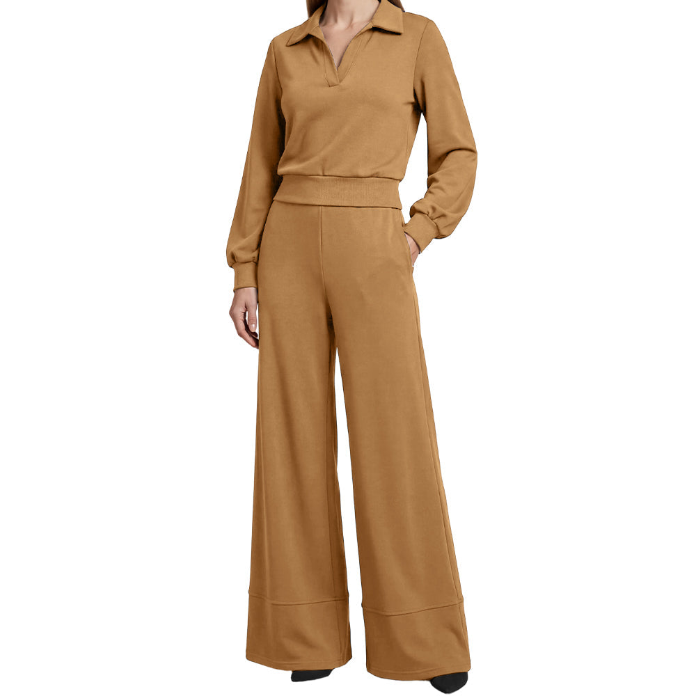 Noveya™ Tweedelige Dameset met Revers Top & Wijde Broek