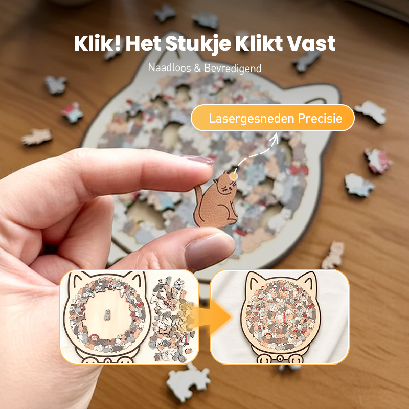 Pawzelle™ – Houten Kattenpuzzel met Morandi-kleuren (135-delig)