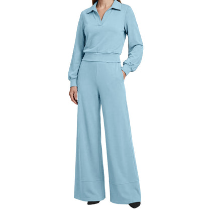 Noveya™ Tweedelige Dameset met Revers Top & Wijde Broek