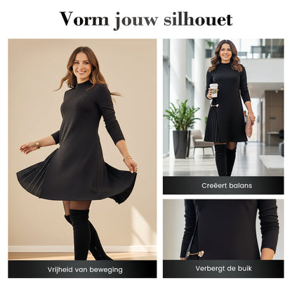 Élanique™ – Elegante Damesjurk met Lange Mouwen & Plissé Details