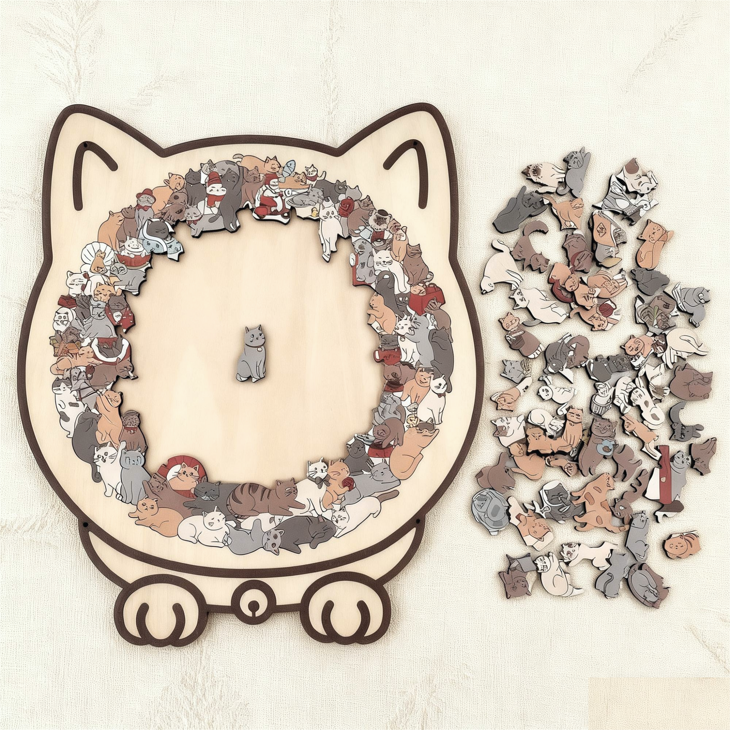 Pawzelle™ – Houten Kattenpuzzel met Morandi-kleuren (135-delig)