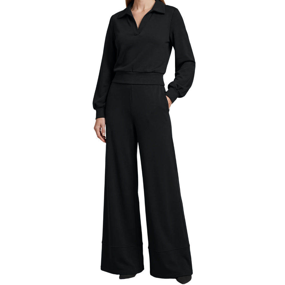 Noveya™ Tweedelige Dameset met Revers Top & Wijde Broek
