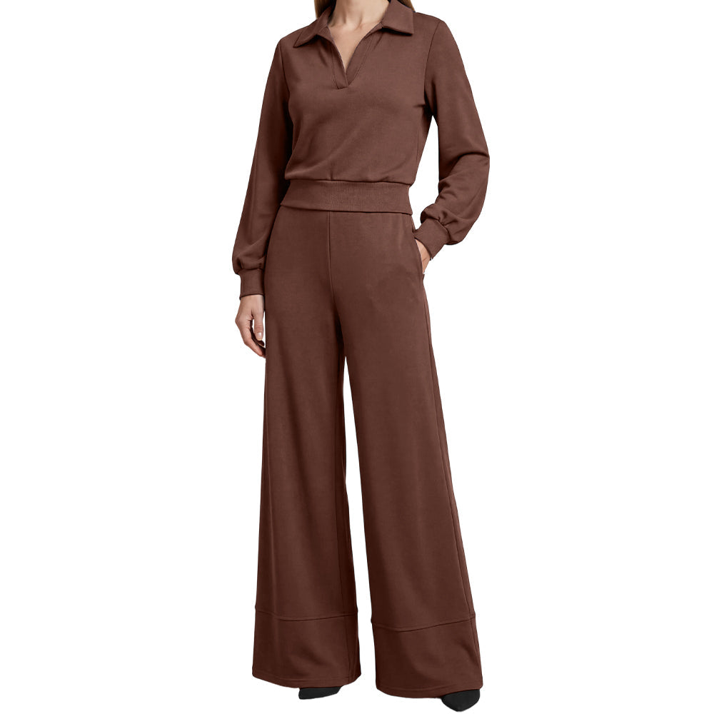 Noveya™ Tweedelige Dameset met Revers Top & Wijde Broek