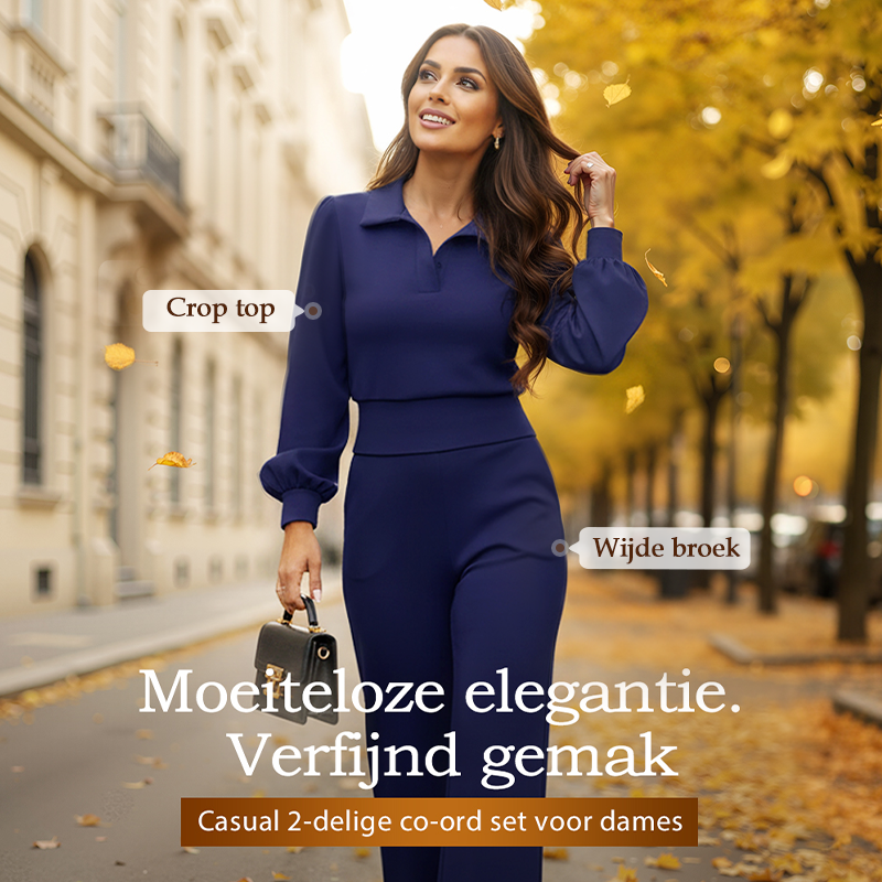 Noveya™ Tweedelige Dameset met Revers Top & Wijde Broek