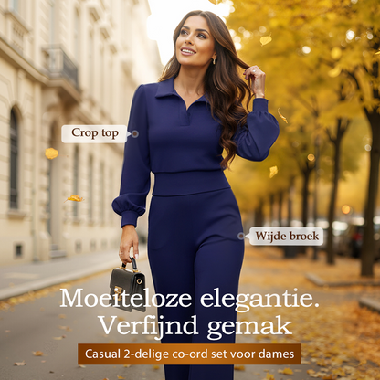 Noveya™ Tweedelige Dameset met Revers Top & Wijde Broek