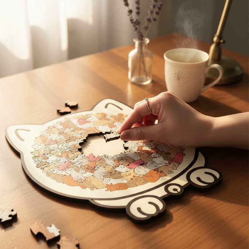 Pawzelle™ – Houten Kattenpuzzel met Morandi-kleuren (135-delig)