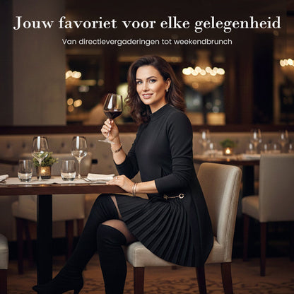 Élanique™ – Elegante Damesjurk met Lange Mouwen & Plissé Details
