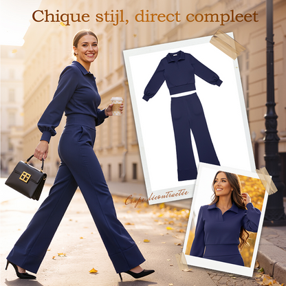 Noveya™ Tweedelige Dameset met Revers Top & Wijde Broek