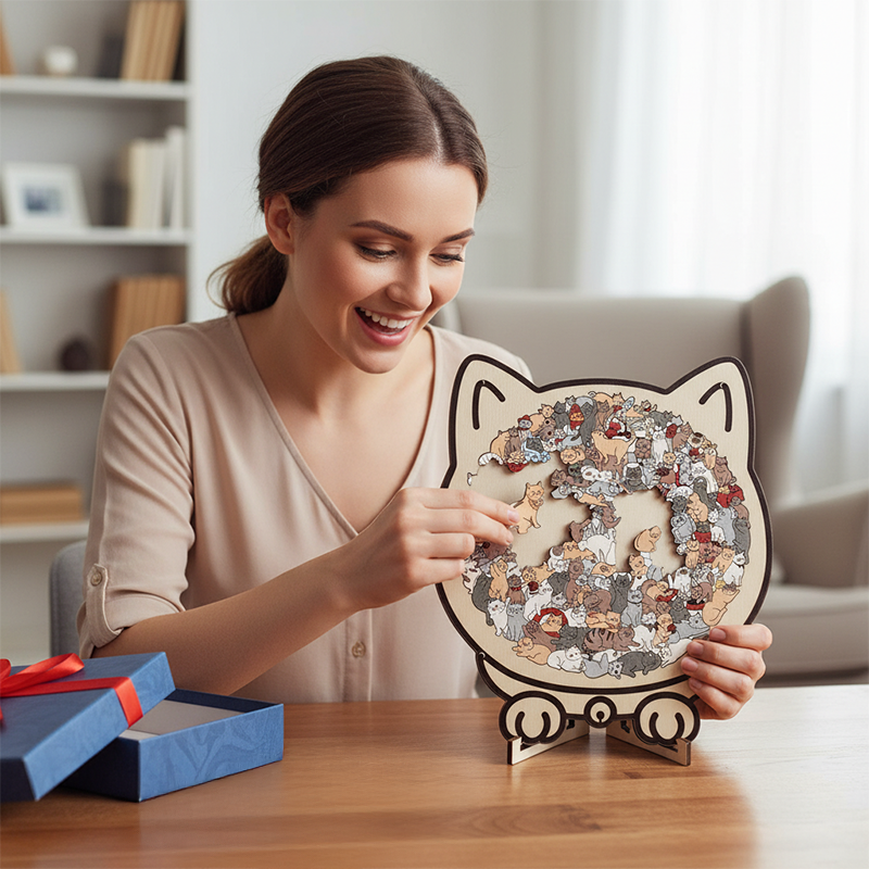 Pawzelle™ – Houten Kattenpuzzel met Morandi-kleuren (135-delig)