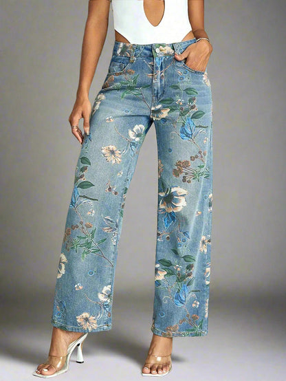 RetroFlair - Hoge Taille Bloemen Jeans