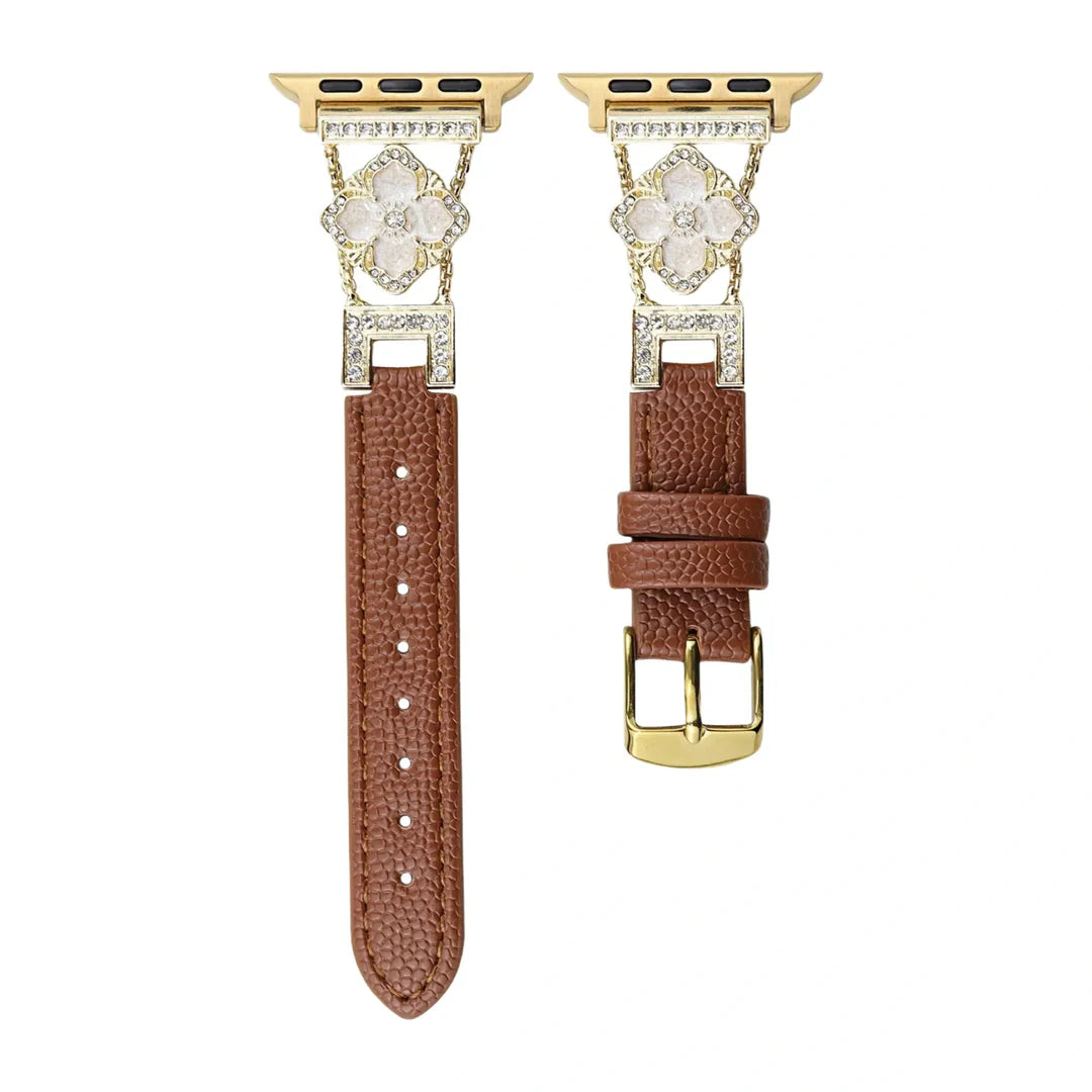 LioraBands™ – Luxe Leren Horlogeband met Kristallen Accenten