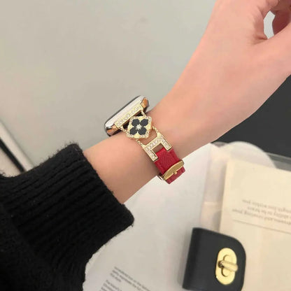 LioraBands™ – Luxe Leren Horlogeband met Kristallen Accenten