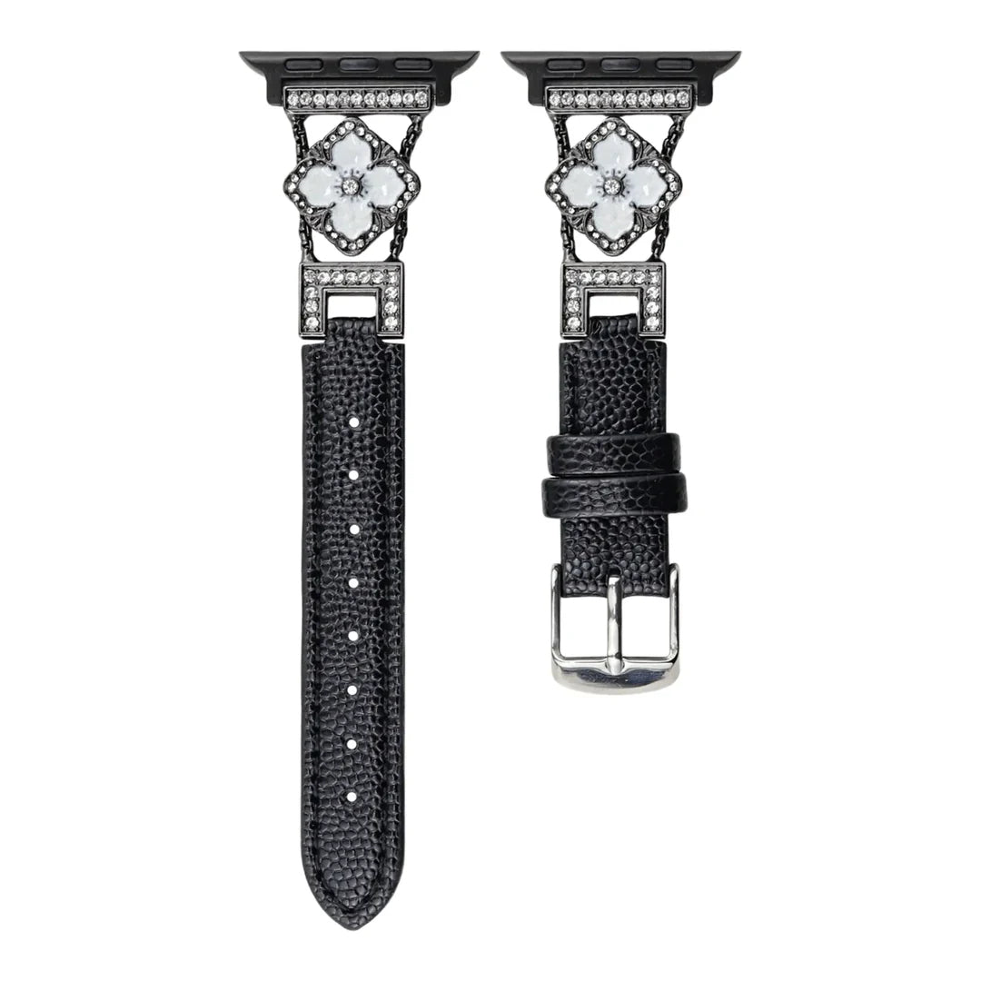 LioraBands™ – Luxe Leren Horlogeband met Kristallen Accenten