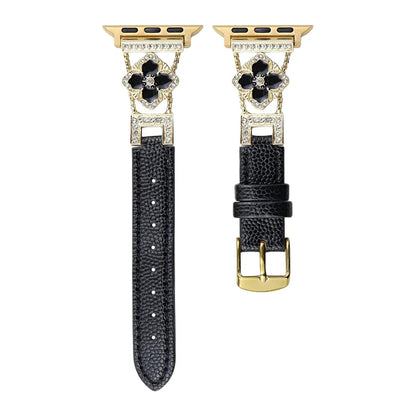 LioraBands™ – Luxe Leren Horlogeband met Kristallen Accenten