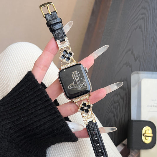 LioraBands™ – Luxe Leren Horlogeband met Kristallen Accenten