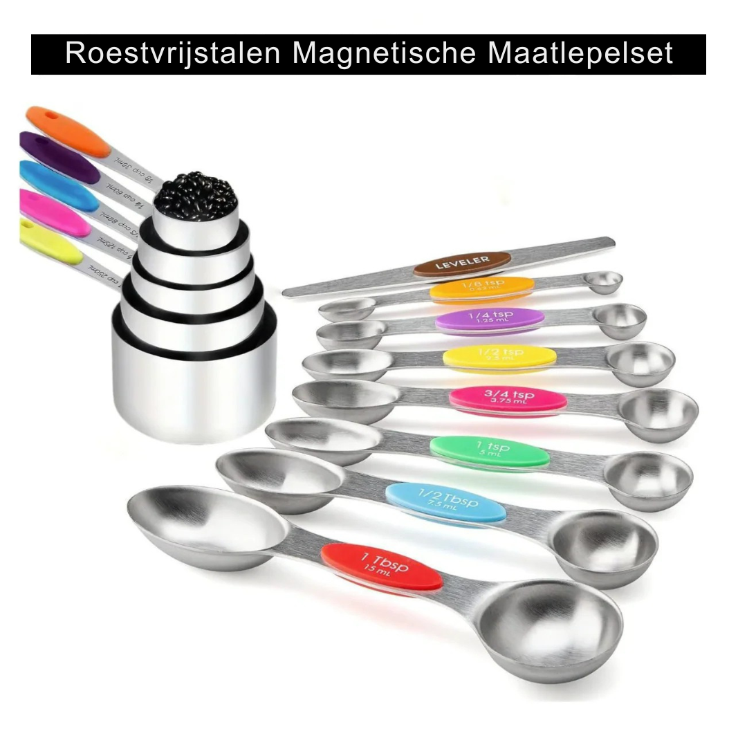 MagnoSet™ – De Slimme RVS Maatlepelset met Magnetisch Design