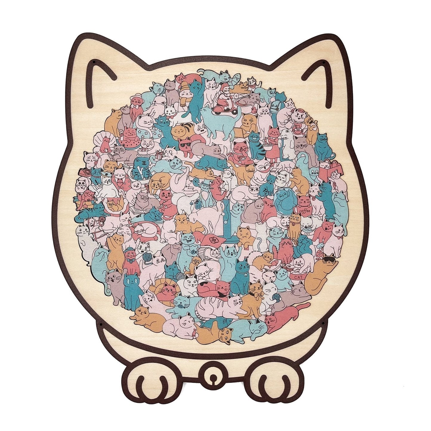 Pawzelle™ – Houten Kattenpuzzel met Morandi-kleuren (135-delig)