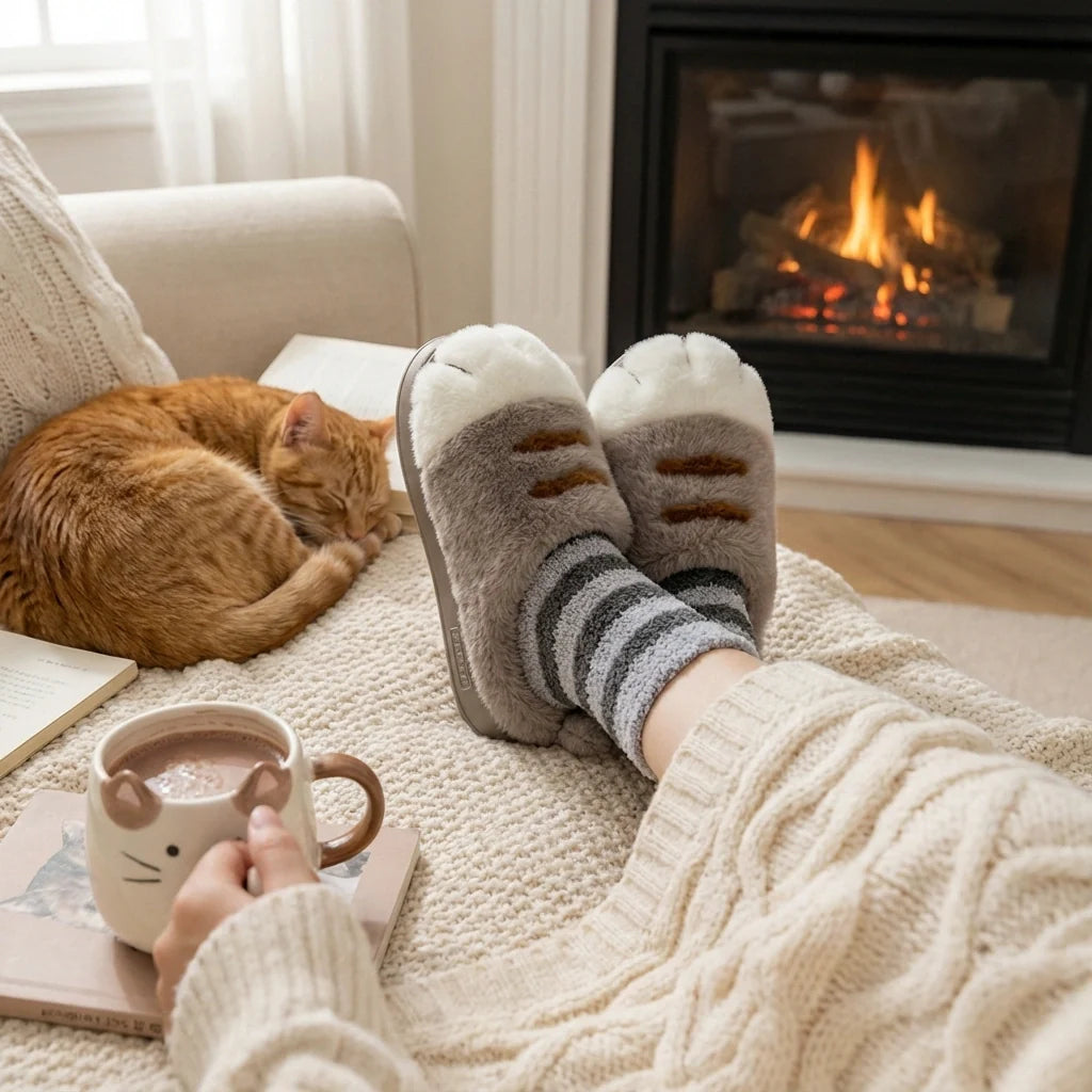 Meowsera™ Snuggle Paws – Zachte Pantoffels met Kattenpoot Design