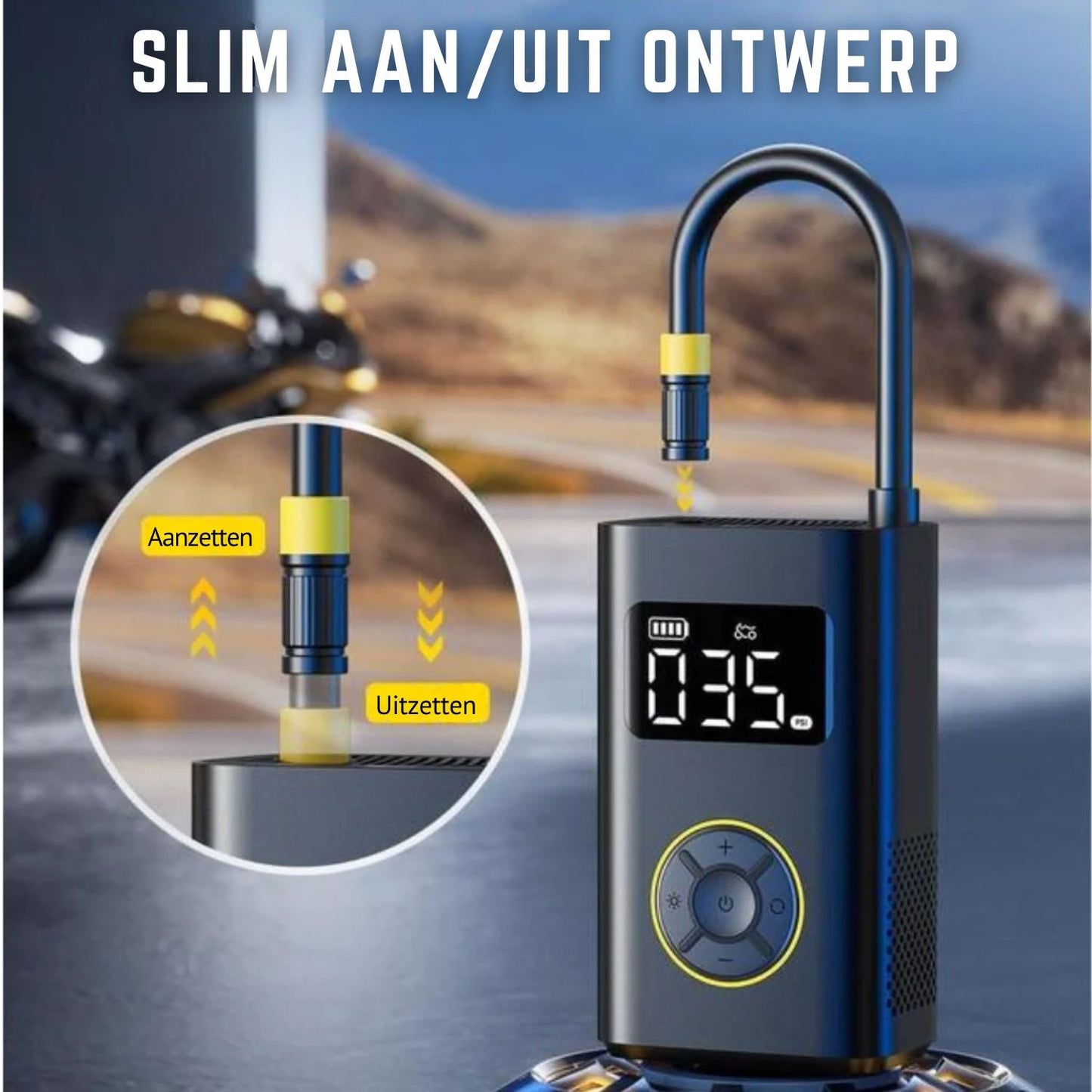Velopress™ – Draagbare Bandenpomp met Automatische Stop & LED-lamp