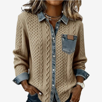Norvello™ | Getextureerde trui met denimdetails