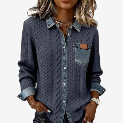 Norvello™ | Getextureerde trui met denimdetails