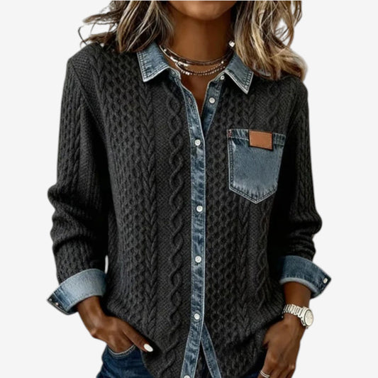 Norvello™ | Getextureerde trui met denimdetails