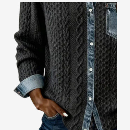 Norvello™ | Getextureerde trui met denimdetails