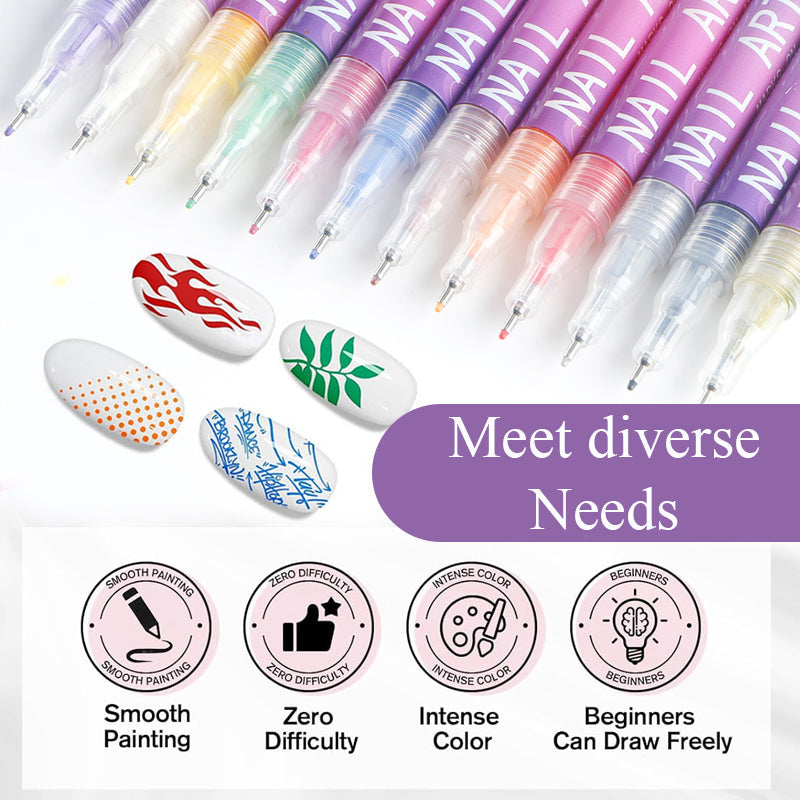 Colorique™ Nail Art Pen Set – 12 levendige kleuren voor eindeloze creaties