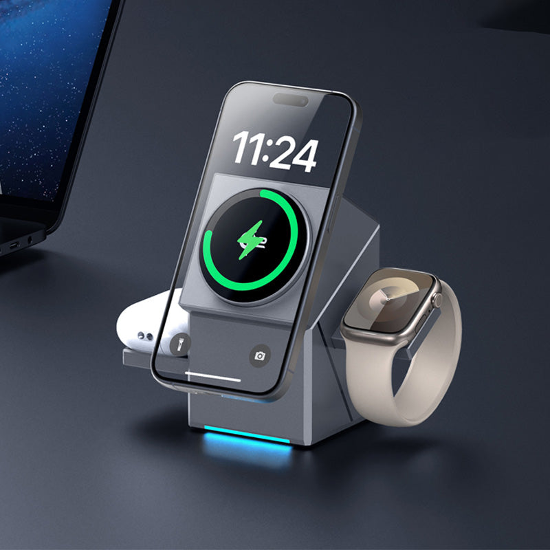 ChargeNest™ TrioFold – Magnetisch 3-in-1 Draadloos Laadstation