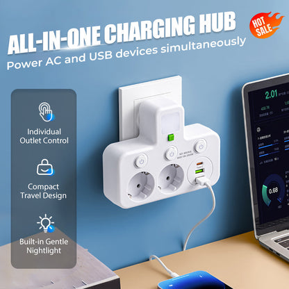 Nexora™ SmartPower Hub met USB & Nachtlamp
